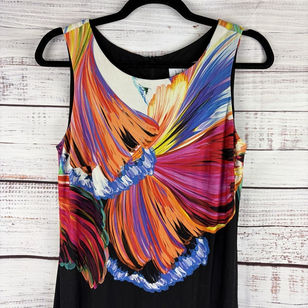 Joseph Ribkoff Black/Multi Abstract Floral Sleeveless Sheath Dress 211346 Size 6 - Picture 3 of 8
